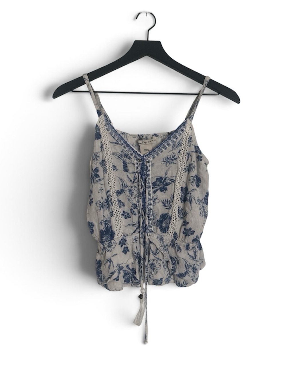 American Rag White and Blue Floral Tie-Front Camisole